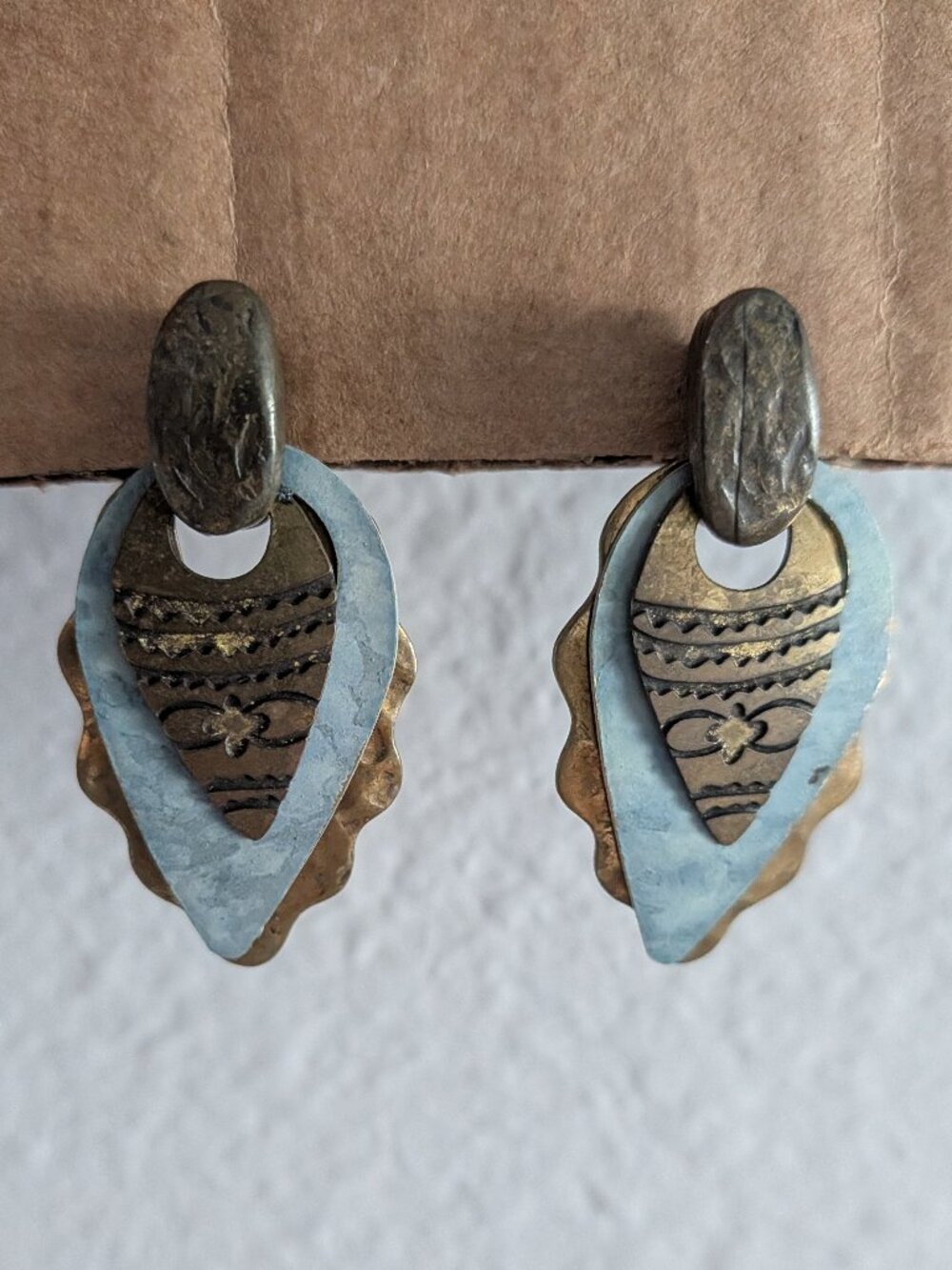 Vintage Signed NP Mixed Metal Geometric Statement Earrings